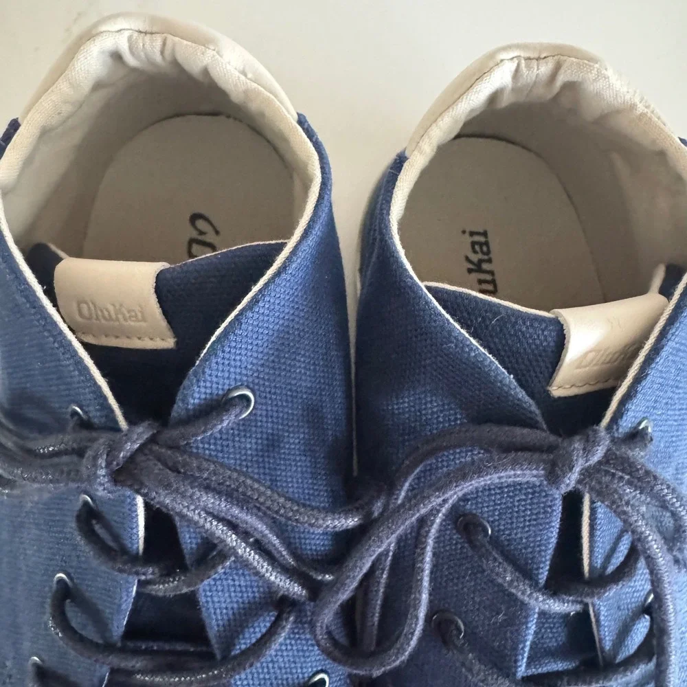 OluKai Papaku Chukka Boots Men 12 Navy Blue Canvas Lace Up  display picture 3
